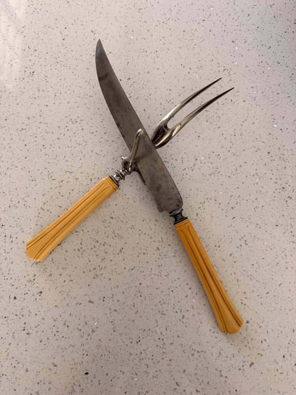 E.C.SIMMONS KEEN CUTTER early 1900's Celluloid Handled Carving Knife&Fork Set